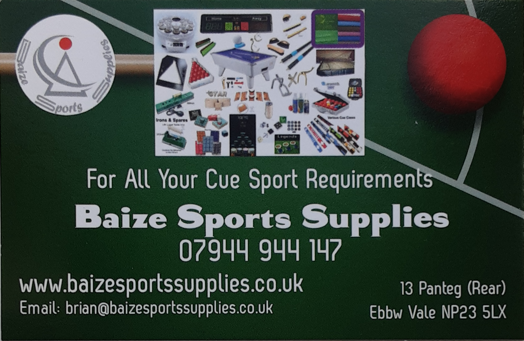 Baize Sports Supplies, For all your cue sport requirements.